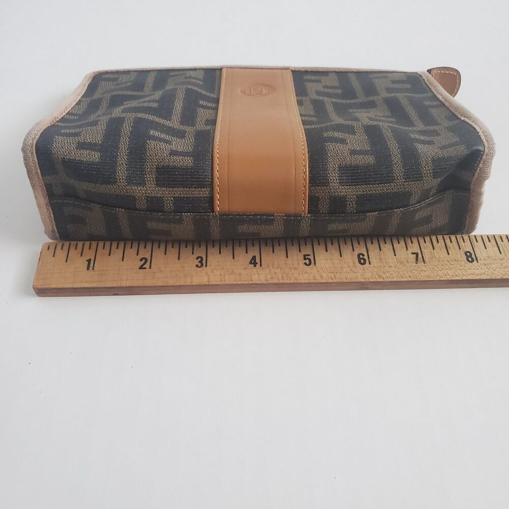 Vintage Fendi Zucca Clutch FF Monogram Brown Pouch Bag Logo Classic 1980's - Picture 14 of 16
